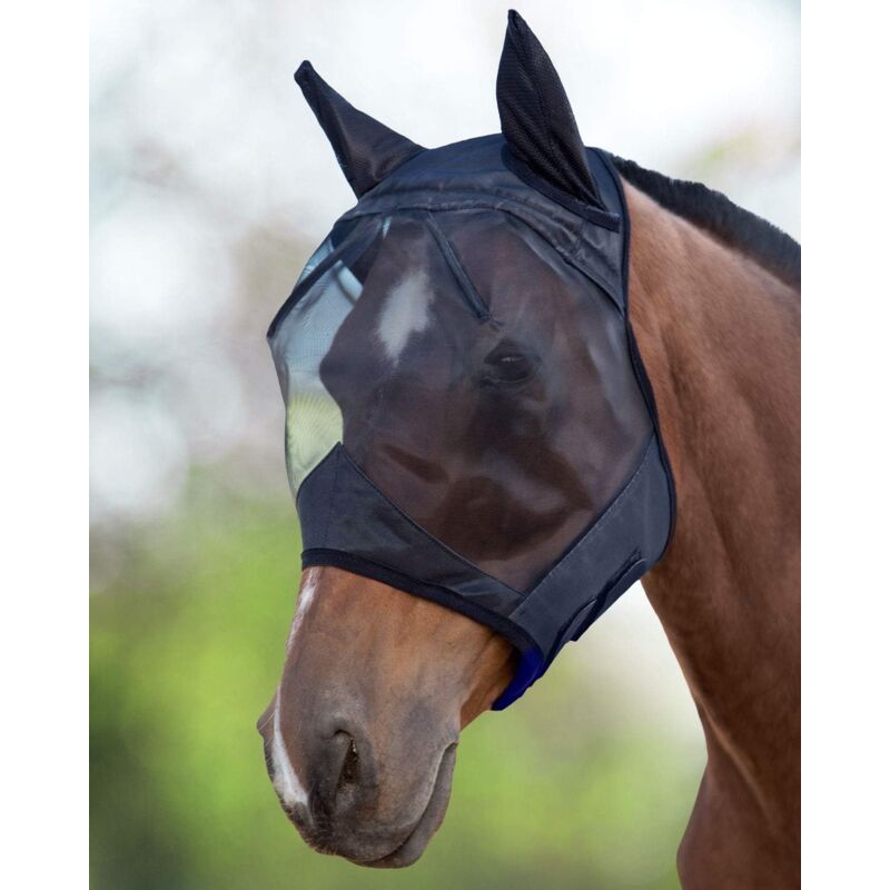 Masque Anti-Mouches pour Cheval Protection uv avec Oreillettes Noir
