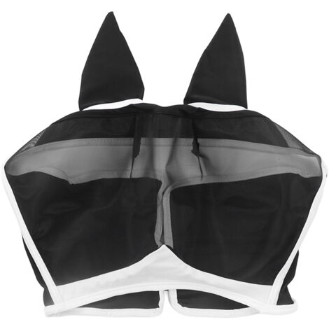 Masque Anti-Mouches pour Cheval Tissu Respirant et Élastique avec Oreilles, Protection Anti-Moustiques et Insectes, Attache Velcro, Taille Grande Noir