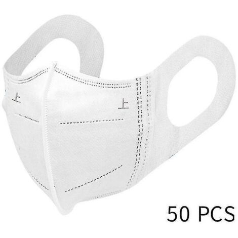 Masque anti-poussière 3D blanc 50 pièces, masque anti-poussière jetable, protection à trois couches, adulte respirant (unisexe)