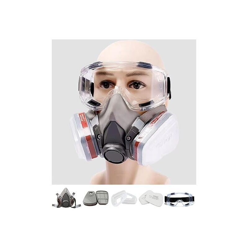 Masque Anti Poussiere avec Filtres et Lunettes de Protection, Masque de Protection Respiratoire Réutilisable pour Pulvérisation,Peinture,Travaux,