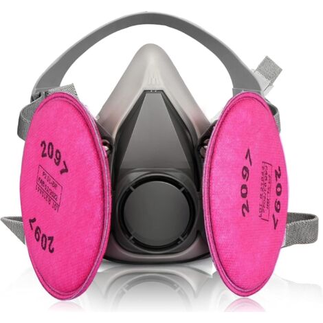 Masque Anti Poussiere Demi-Visage avec 2097 Filtre, Masque Respiratoire Réutilisable pour Peinture,Gaz,Travaux,Produit Chimique, Resine Epoxy,Ponçage, Travaux de Construction, Pulvérisation