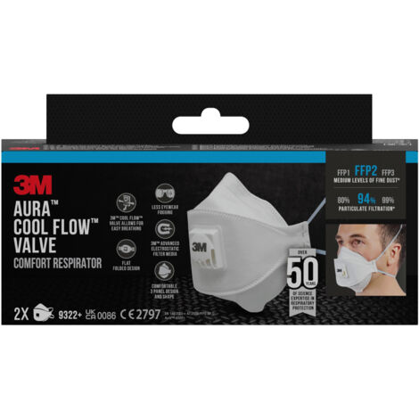 Masque Anti-poussière Fine 3M Aura 9322C2N, FFP2 Avec Soupape 2 Pcs