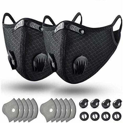 Masque anti-poussière lavable réutilisable avec filtre pour la course, le cyclisme, les activités de plein air, masque anti-poussière de protection anti-smog Sangles d'oreille noires Taille unique 5