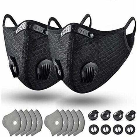Masque anti-poussière lavable réutilisable avec filtre pour la course, le cyclisme, les activités de plein air, masque anti-poussière de protection anti-smog Sangles d'oreille noires Taille unique 5