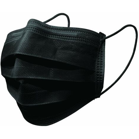 Masque Chirurgical Filtrant, Efb 98%, Jetable, 3 Épaisseurs, Type Iir, Avec Élastiques, Bande Nasale Conformable, Adultes, Couleur Noir, Ce Dm Classe I, Boîte De 50 Unités
