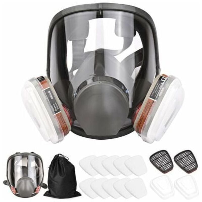 6001 Masque complet 16 en 1 Masque complet Big Vision en silicone 1 corps de masque + 2 x cartouches filtrantes 3 + 2 x bouchons de filtre + 10