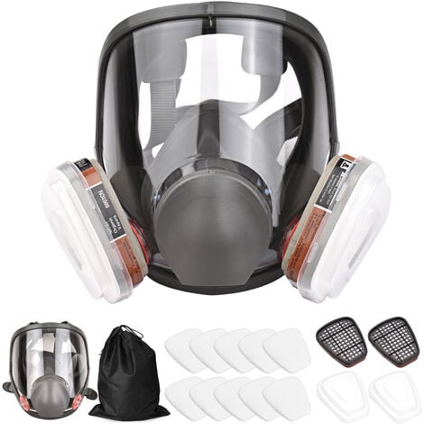 Masque complet 16 en 1 Masque complet Big Vision en silicone 1 corps de masque + 2 x cartouches filtrantes #3 + 2 x bouchons de filtre + 10 tampons filtrants + 1 sac de rangement