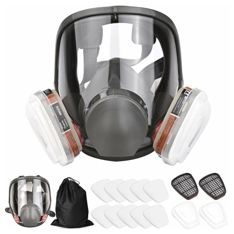 Masque complet 16 en 1 Masque complet en silicone 1 corps de masque + 2 x cartouches filtrantes 3 + 2 x bouchons de filtre + 10 tampons filtrants + 1