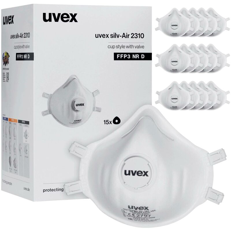 Silv-Air classic 2310 8762310 Masque anti poussières fines avec soupape FFP3 d 15 pc(s) en 149:2001 + A1:2009 din 149:2001 + A1:2009 V533143 - Uvex