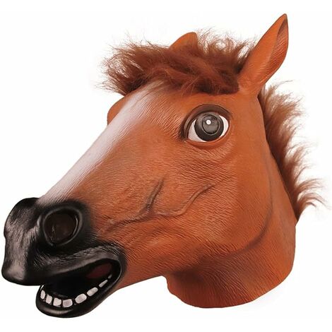 Masque de cheval pour masque d'Halloween Masque d'animal en latex Tête de cheval adulte Costume de cheval pour la décoration de fête de Noël (marron), Ensoleillé