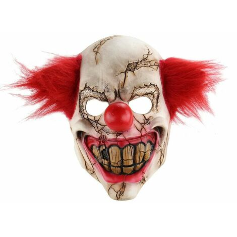 Masque de clown en latex d'Halloween avec cheveux pour adultes, masques d'accessoires de fête de déguisement d'Halloween, masque de clown visage pourri d'Halloween, masque d'horreur en latex,M