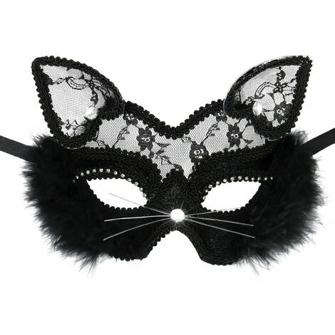 Masque de Mascarade Sexy en Dentelle Masque de Chat Femme Masque Venitien pour Déguisements Soirée Halloween Noël Carnaval-Déesse