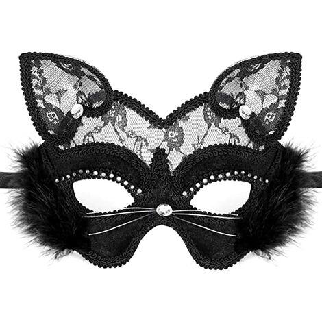 Masque de mascarade vénitien masque de dentelle de chat noir de luxe pour déguisement noël Halloween Costume fête filles femmes