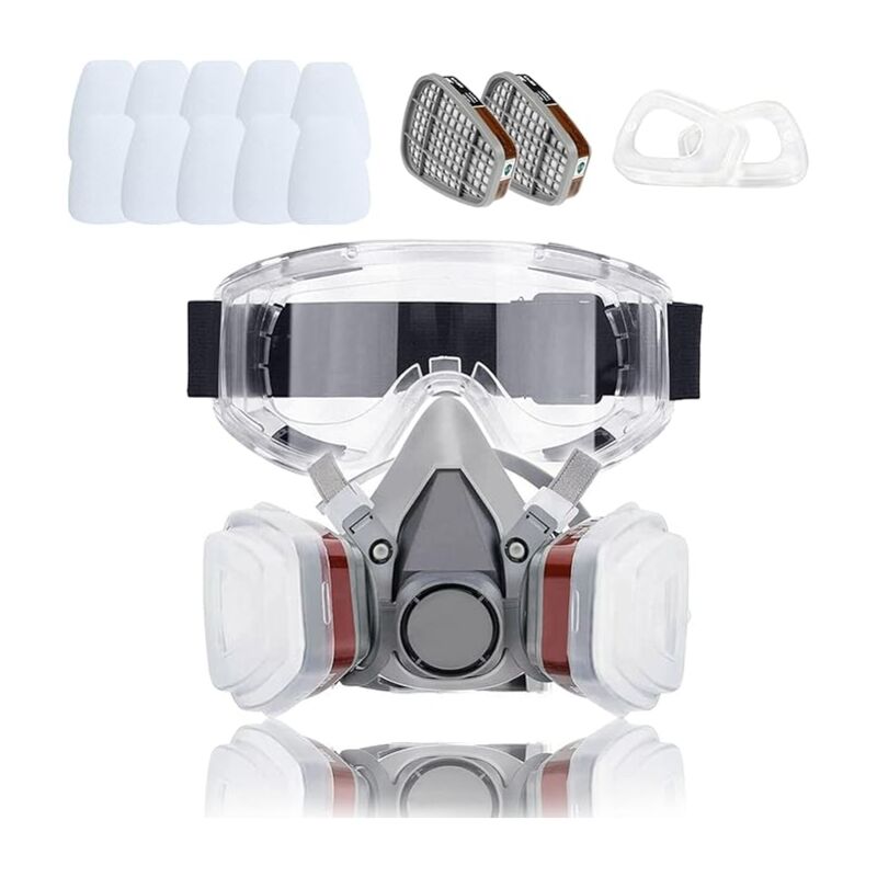 Masque Protection18 in 1, Masque Peinture, Réutilisable Avec Filtre Anti Poussière,Masque a Gaz Respiratoire avec Filtre pour