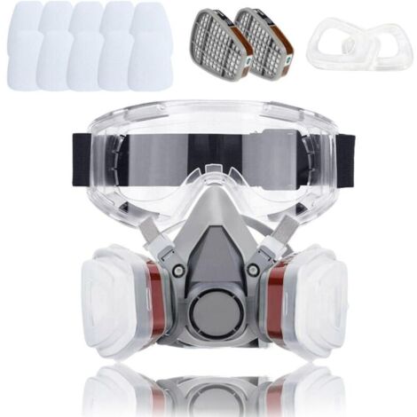 Masque de protection à gaz réutilisable – Filtres en coton remplaçables – Pour travaux de peinture et produits chimiques – Ajustement hermétique