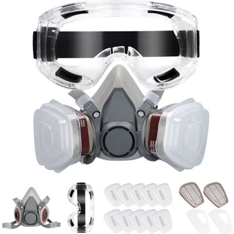 Masque de Protection avec 10 Filtre , Anti Poussière et Gaz, avec Lunettes, Respiratoire Réutilisable pour Peinture, Ponçage, Pulvérisation, Ensemble Complet avec Filtres de Rechange