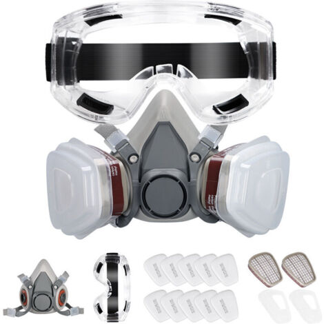 Masque de Protection avec 10 Filtre , Anti Poussière et Gaz, avec Lunettes, Respiratoire Réutilisable pour Peinture, Ponçage, Pulvérisation, Ensemble Complet avec Filtres de Rechange