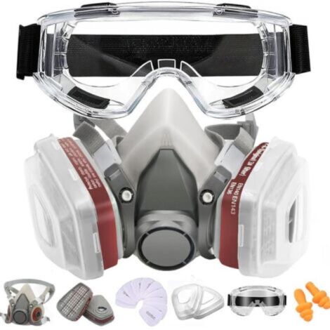 Masque de Protection avec Filtre A1P2, Anti Poussière et Gaz, avec Lunettes, Respiratoire Réutilisable pour Peinture, Ponçage, Pulvérisation, Ensemble Complet avec Filtres de Rechange