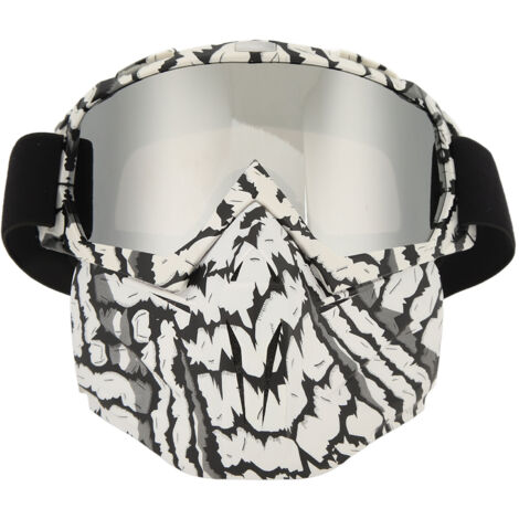 Masque de protection moto anti-vent et UV avec lunettes intégrées amovibles, motif zèbre.