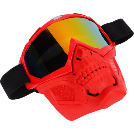 Masque de protection moto intégrant lunettes, coupe-vent pour VTT et vélo tout-terrain, monture et verres rouges.