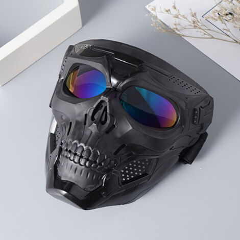 Masque de protection motocross à motif crâne - lunettes sport avec verres teintés multicolores et sangle ajustable anti-glisse