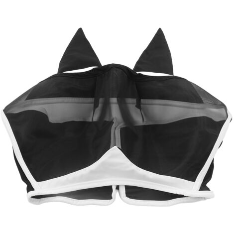 Masque de Protection Respirant Anti-Mouches pour Cheval avec Attache Velcro, Taille Grande Noir