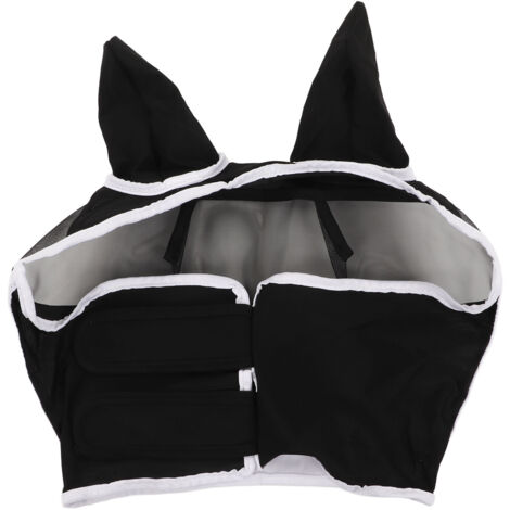 Masque de Protection Respirant pour Cheval Anti-Insectes avec Attache Détachable, Noir