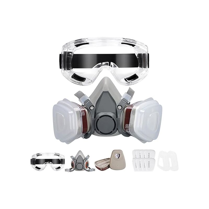 Masque de Protection, Respiratoire Réutilisable avec Filtres et Lunette Anti poussière Anti gaz pour Peinture Poussière Particules Polissage Ponçage