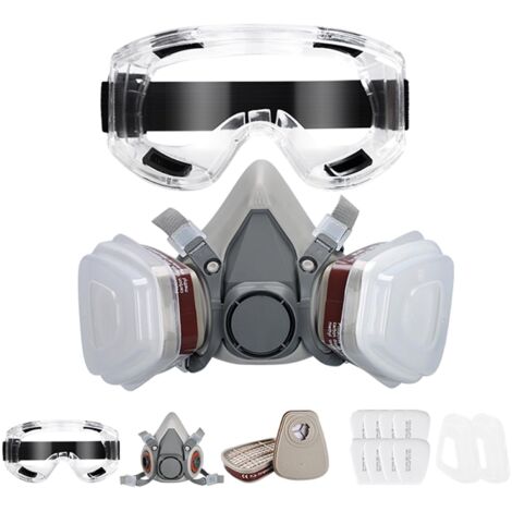 Masque de Protection, Respiratoire Réutilisable avec Filtres et Lunette Anti poussière Anti gaz pour Peinture Poussière Particules Polissage Ponçage Soudage Bricolage Protection de Travail