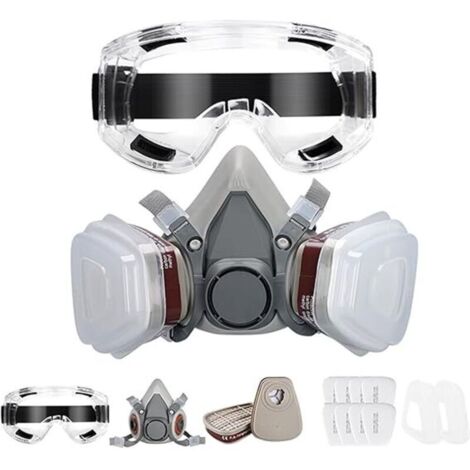 Masque de Protection, Respiratoire Réutilisable avec Filtres et Lunette Anti poussière Anti gaz pour Peinture Poussière Particules Polissage Ponçage Soudage Bricolage Protection de Travail
