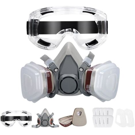 Masque de Protection. Respiratoire Réutilisable avec Filtres et Lunette Anti poussière Anti gaz pour Peinture Poussière Particules Polissage Ponçage Soudage Bricolage Protection de Travail