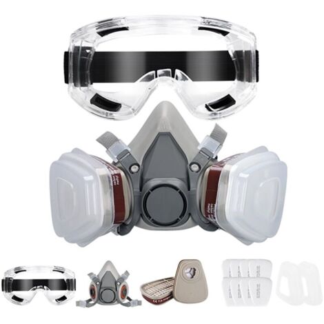 Masque de Protection, Respiratoire Réutilisable avec Filtres et Lunette Anti poussière Anti gaz pour Peinture Poussière Particules Polissage Ponçage Soudage Bricolage Protection de Travail