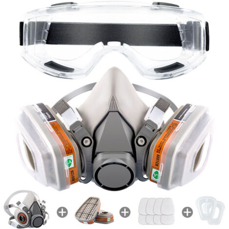 Masque de protection respiratoire réutilisable – Double filtration contre vapeurs organiques – Avec lunettes de sécurité – Pour peinture et soudage
