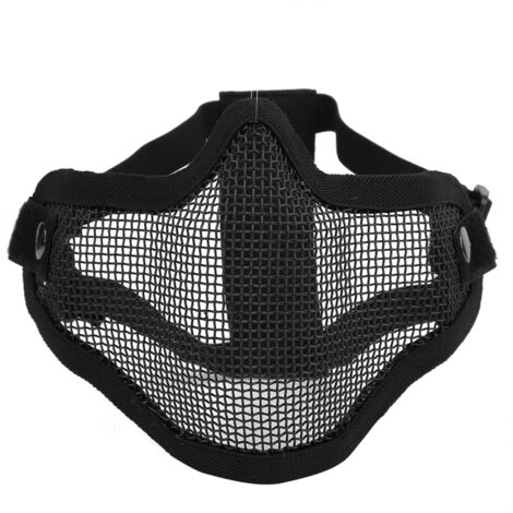 Masque de protection tactique en maille métallique, couverture partielle, film de sécurité anti-émeute couleur unie (Noir)