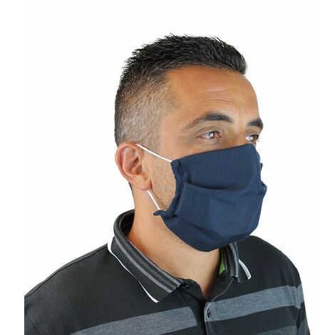 Masque de protection visage lavable, réutilisable 3 couches en tissu - Bleu marine - Vivezen