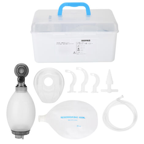 Masque de Réanimation Manuelle Enfant, Sac Réservoir Oxygène et Tuyau - Kit Premiers Secours Blanc