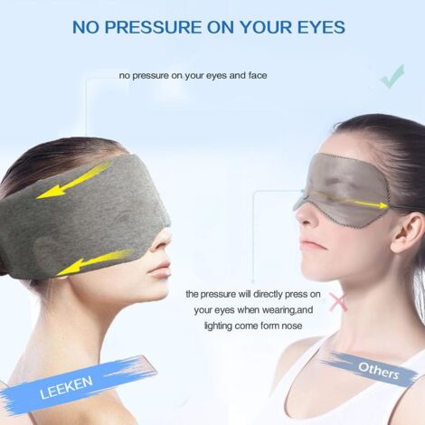 Masque de Sommeil en Coton Noir pour Voyage, Cache-Œil Ajustable avec Étui de Transport