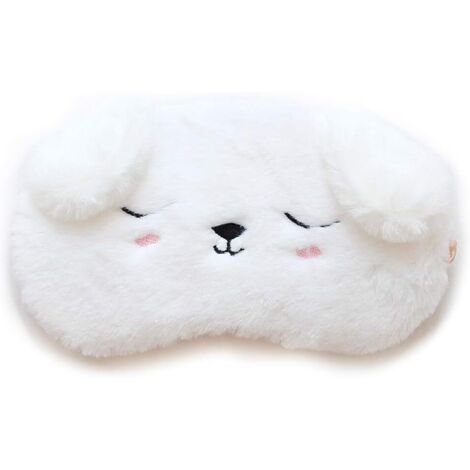 Masque de Sommeil,  Masque de Nuit Yeux Confortable en 100% Soie Naturelle & Peluche Ultra-Douce Ajustable Dormir pour Voyage Dessin Animé Mignon Femme Enfant (Chien blanc)