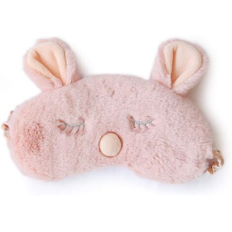 Masque de Sommeil,  Masque de Nuit Yeux Confortable en 100% Soie Naturelle & Peluche Ultra-Douce Ajustable Dormir pour Voyage Dessin Animé Mignon Femme Enfant (Lapin rose),