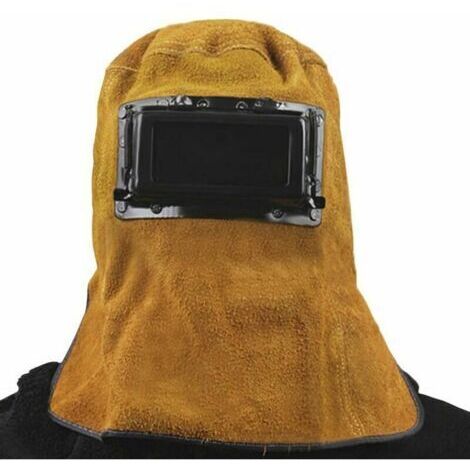 Masque de soudure Casque de Soudeur en forme de Capuche Capot de protection en cuir Masque confortable avec Lunette de Protection Protecteur des Yeux et Visage