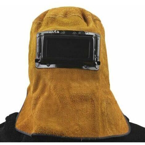Masque de soudure en cuir avec lunette de protection - Capuche de protection respirante - Tour de tête 60 cm