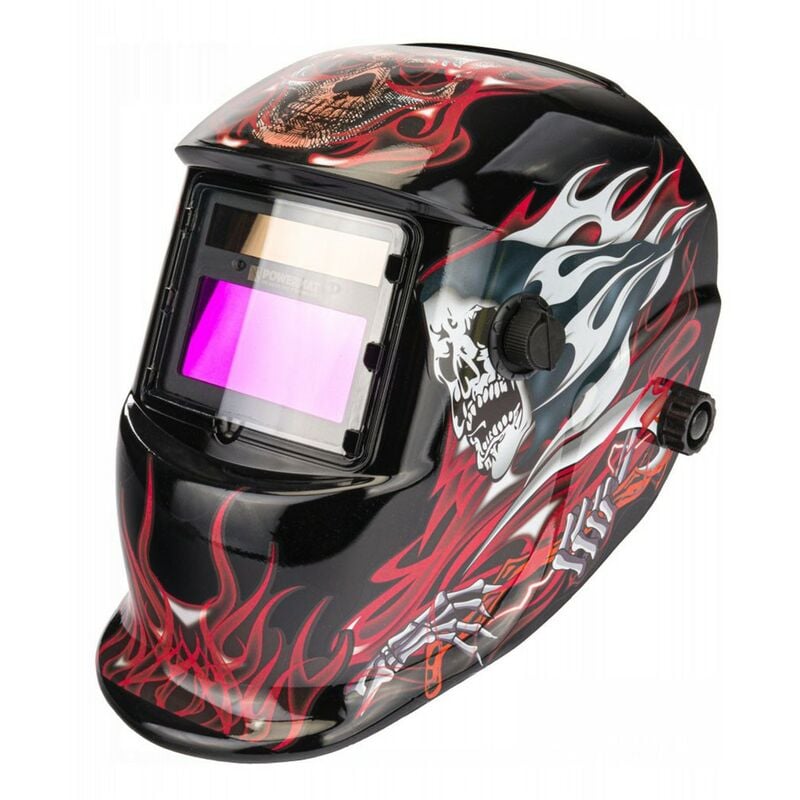 Powermat - Masque de soudure professionnel auto-obscurcissant échelon 9/13 din Noir Flammes rouges