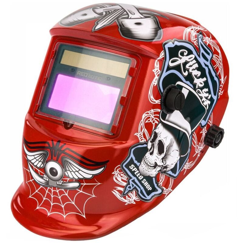 Powermat - Masque de soudure professionnel auto-obscurcissant échelon 9/13 din Rouge Lucky's speed shop