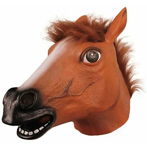 Masque de tête de cheval, masque de cheval effrayant marron tête de cheval masque d'animal en latex de caoutchouc, fête costumée d'Halloween fantaisie, marron