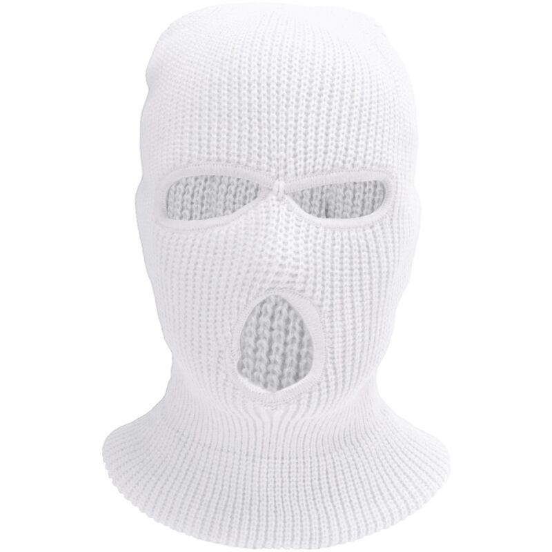 Masque d'hiver tricoté 3 trous pour sports extérieurs - Protection visage intégrale contre le vent - Blanc
