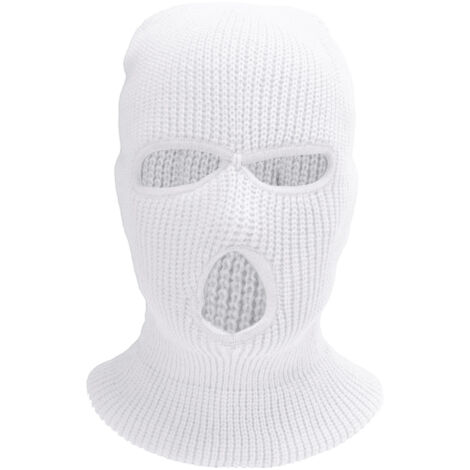 Masque d'hiver tricoté 3 trous pour sports extérieurs - Protection visage intégrale contre le vent - Blanc