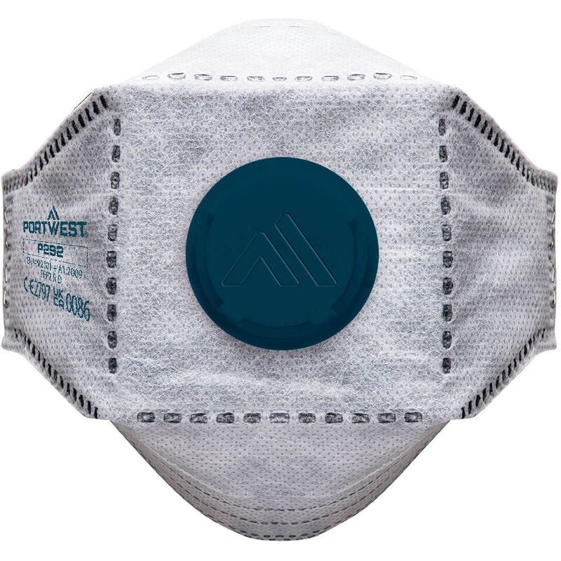 Masque eagle Respiratoire FFP3 plat pliable en carbone, avec valve (Paquet de 10 pièces) - Blanc Portwest