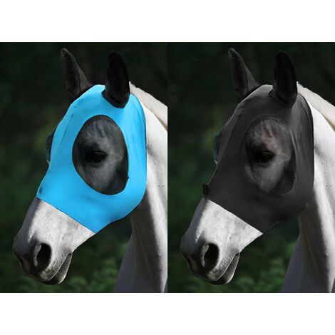 Masque élastique anti-mouches de cheval avec oreilles Lycra respirant Mesh Visible Cover protège les yeux oreilles des insectes poussière moustiques Comfort Fit protection UV équipement équestre pour