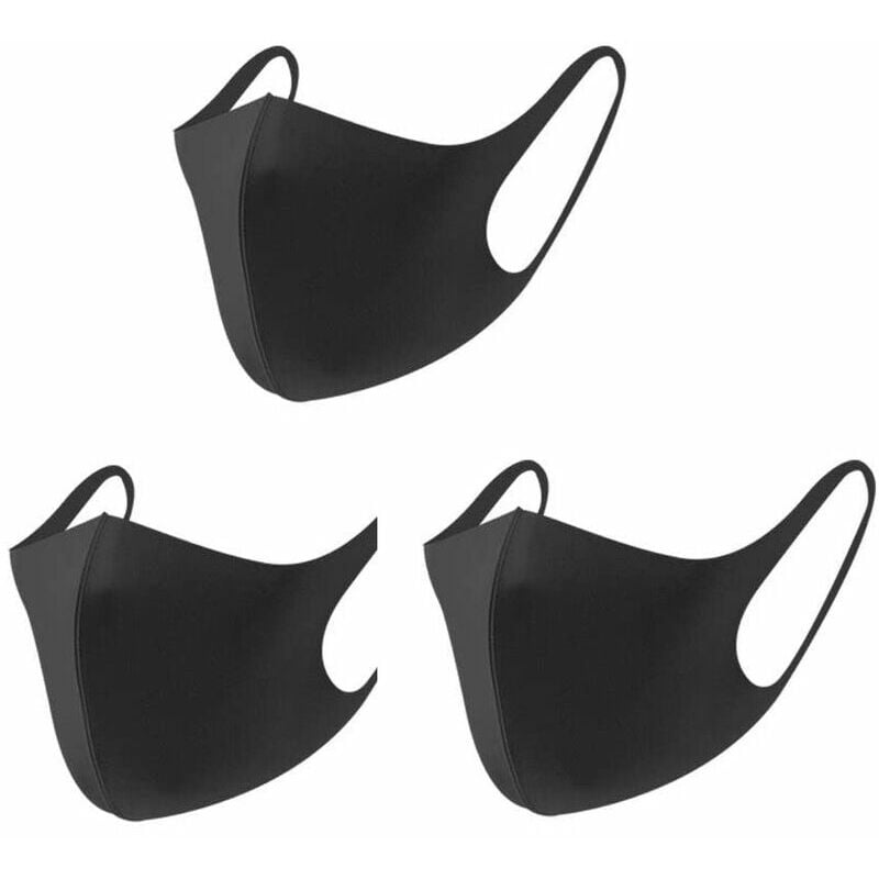 Trimec - Masque facial à la mode 3 pièces pour anti-poussière, masque facial en soie glacée lavable réutilisable, noir foncé