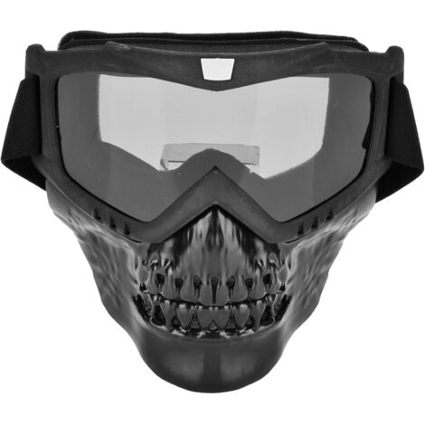 Masque facial de moto avec crâne et lunettes de protection pour course (Gris)